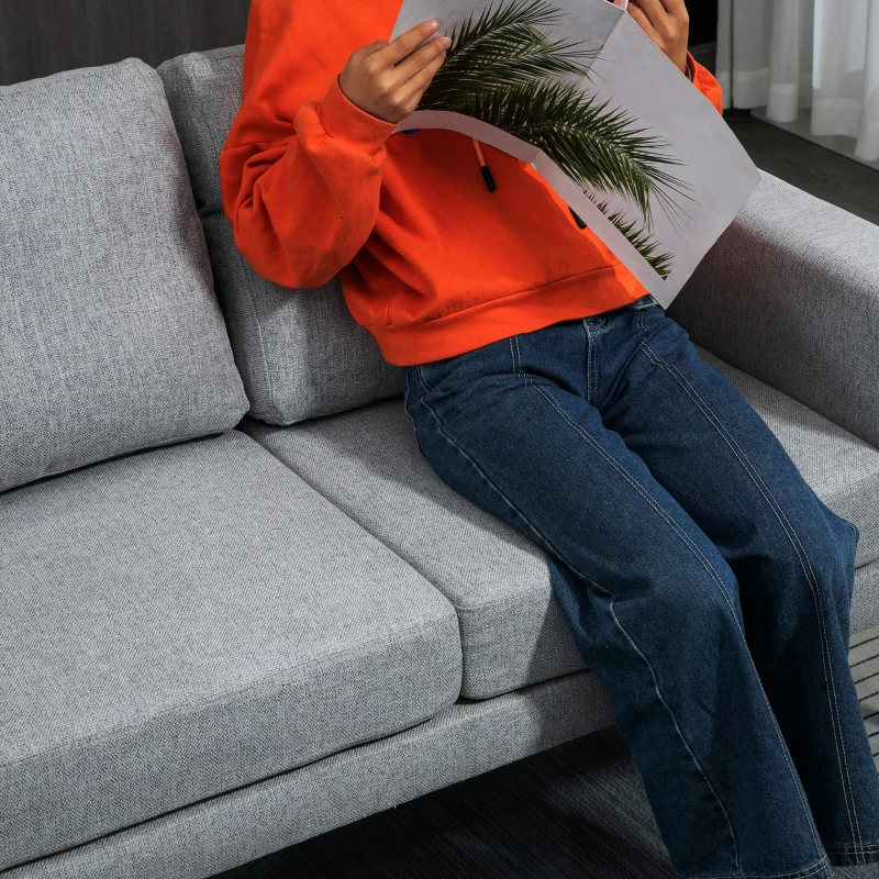 HOMCOM Divano 2 Posti in Tessuto Effetto Lino con Gambe in Acciaio e Cuscini Imbottiti, 138x70x83.5 cm, Grigio