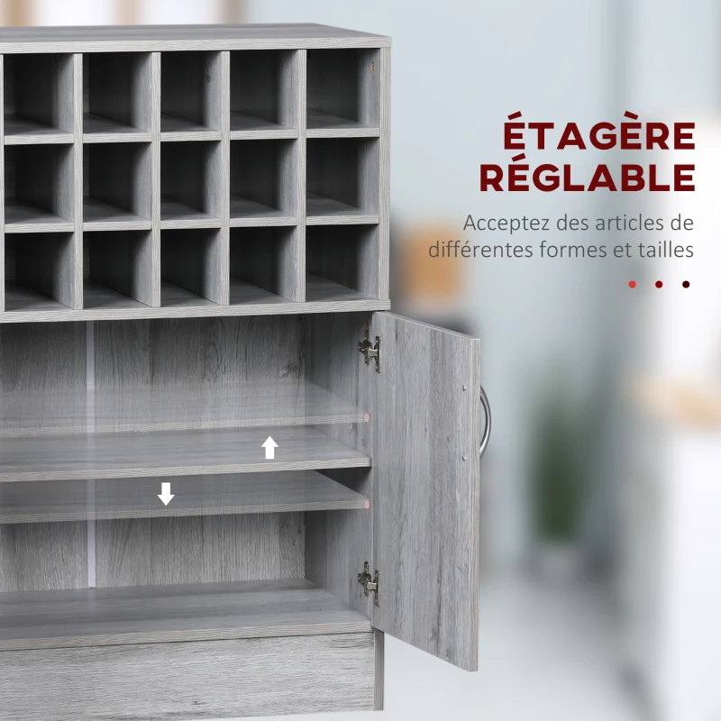 HOMCOM Buffet cuisine meuble de rangemen avec 1 placard double porte étagère réglable - 70 x 40 x 98 cm - gris