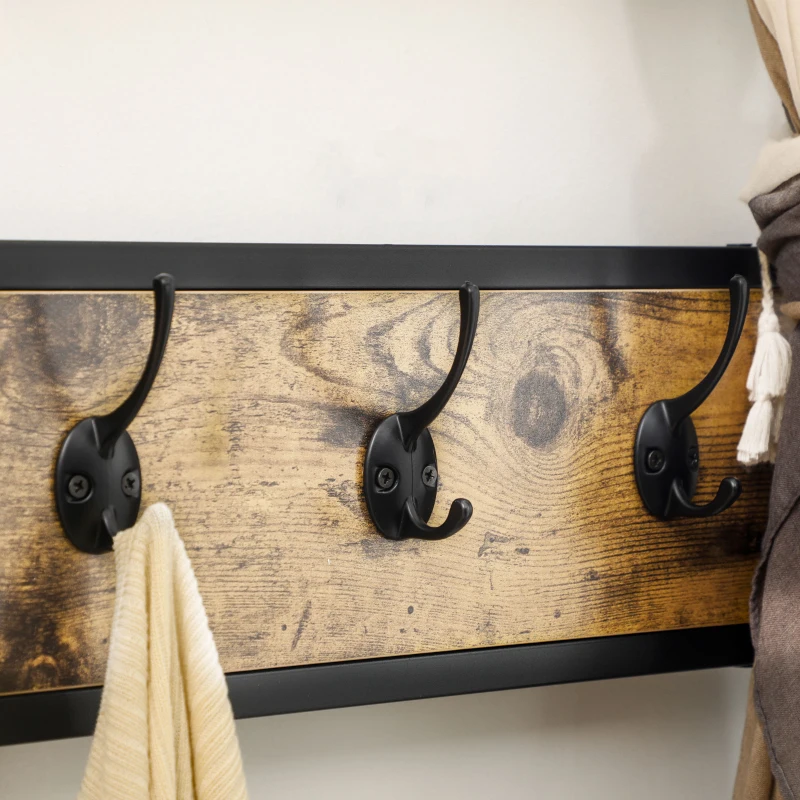 HOMCOM Garderobe im Industriedesign, 1 Memoboard, 1 Schuhbank, 8 Kleiderhaken, 1 Aufbewahrungstasche, Schwarz + Braun