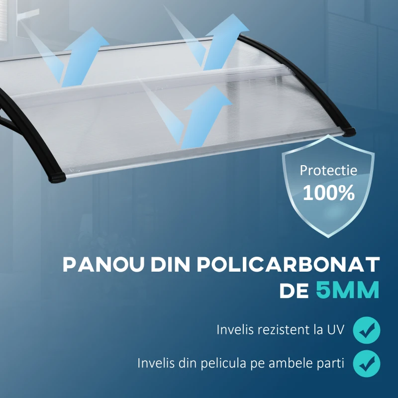 Outsunny Copertina Exterior 110×60 cm – Policarbonat Transparent & Aluminiu(m-4)