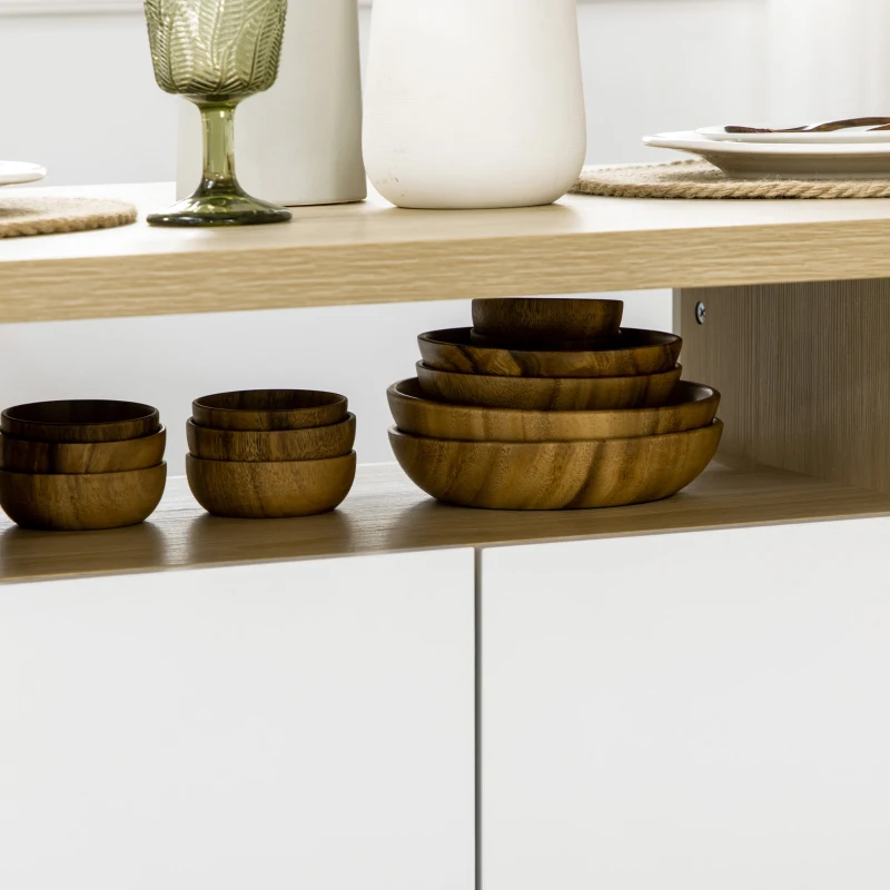 HOMCOM Tavolo da Cucina per 4-6 Persone con Armadietti a 2 Ante, 110x70x75.5cm, Bianco e Legno