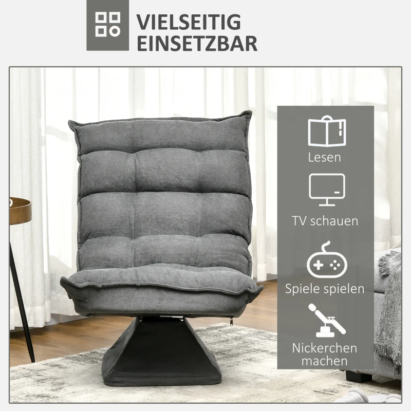 HOMCOM Loungestoel, fauteuil met verstelbare rugleuning, 360° draaibaar, velourlook, grijs(m-7)