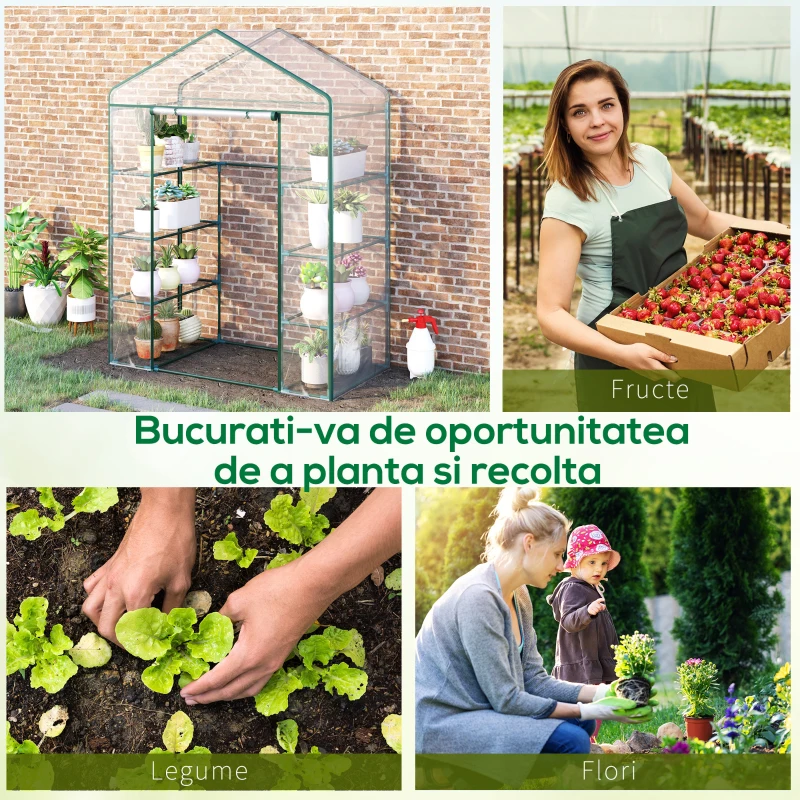 Outsunny Sera de Gradina din Otel si PVC Transparent cu Usa Rulou, 143x73x195cm