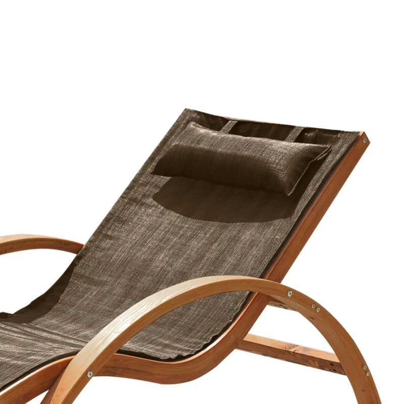 Outsunny Șezlong de Grădină Ergonomic cu Tetieră Căptușită din Lemn și Țesătură, 161x72x68 cm, Maro