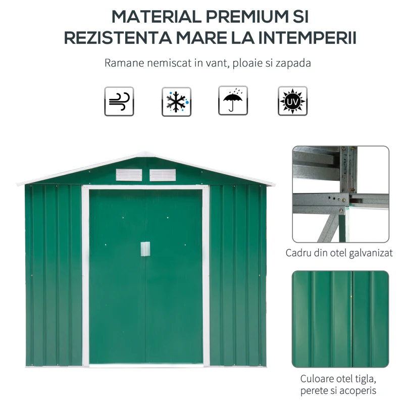 Outsunny Magazie Gradina din Otel, culoare verde, dimensiuni 213×127×18 cm(m-4)