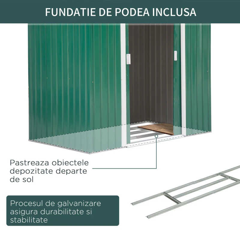 Outsunny Magazie Gradina din Otel, culoare verde, dimensiuni 213×127×18 cm(m-7)