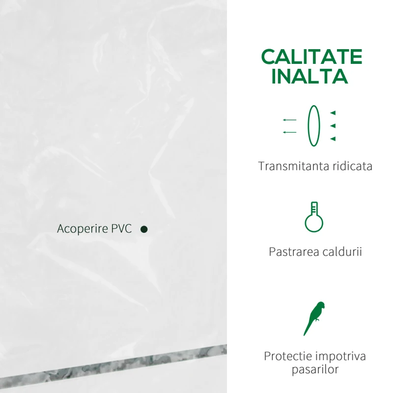 Outsunny Sera de Gradina din Otel si PVC Transparent cu Usa Rulou, 143x73x195cm