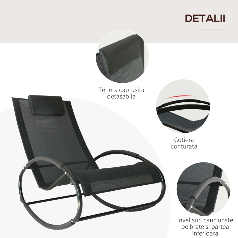 Outsunny Sezlong Leagan pentru Extern in Otel Invelit in Textilen, Negru