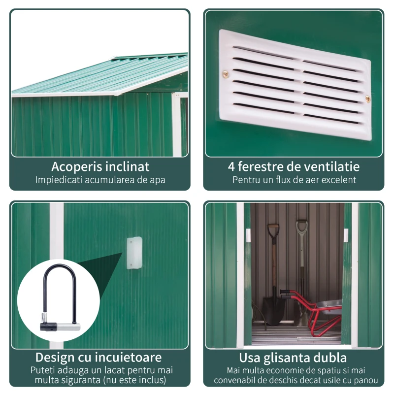 Outsunny Magazie Gradina din Otel, culoare verde, dimensiuni 213×127×18 cm(m-5)