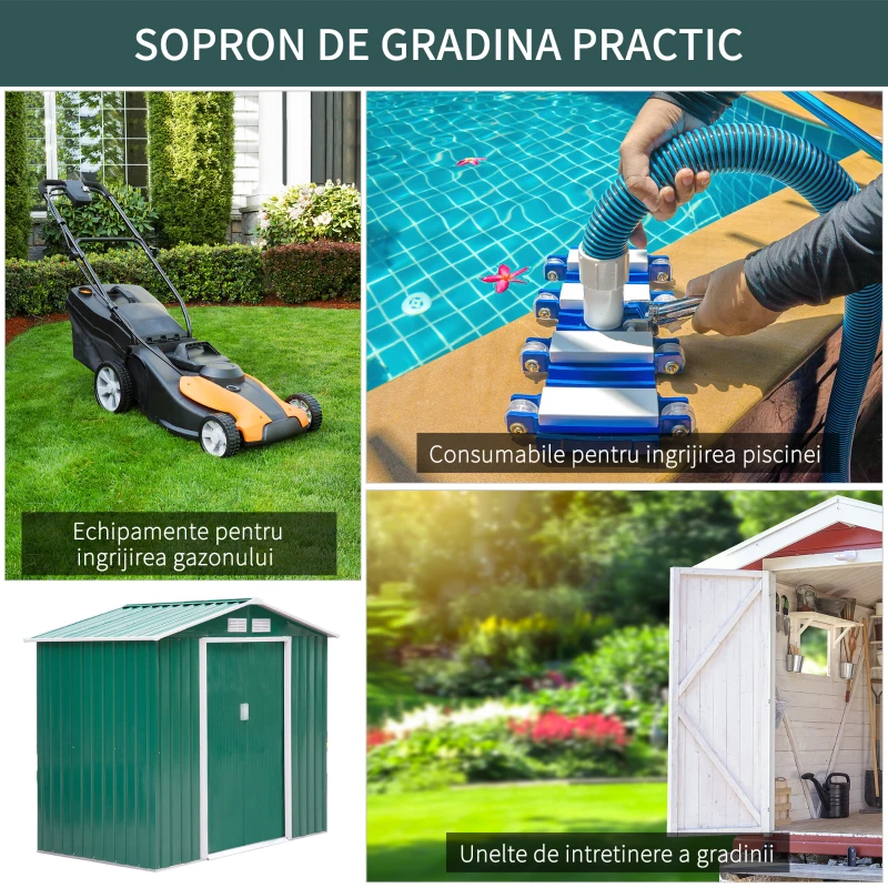 Outsunny Magazie Gradina din Otel, culoare verde, dimensiuni 213×127×18 cm(m-6)