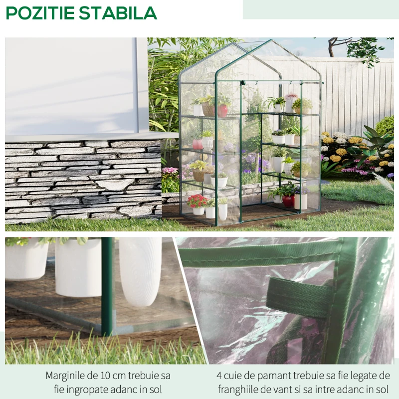 Outsunny Sera de Gradina din Otel si PVC Transparent cu Usa Rulou, 143x73x195cm