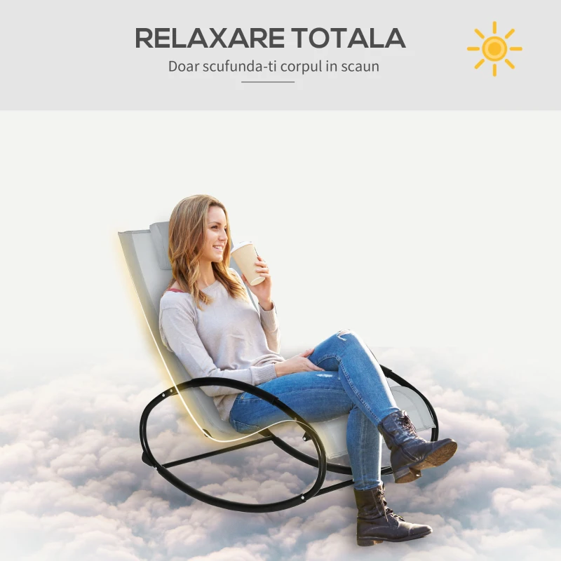 Outsunny Sezlong de Gradina cu Gravitate Zero, Balansoar Ergonomic cu Perna si Tesatura Respirabila pentru Interior si Exterior, Gri