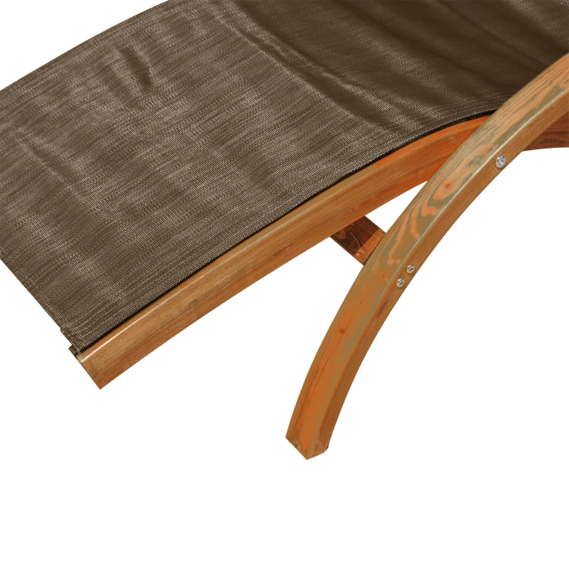 Outsunny Șezlong de Grădină Ergonomic cu Tetieră Căptușită din Lemn și Țesătură, 161x72x68 cm, Maro