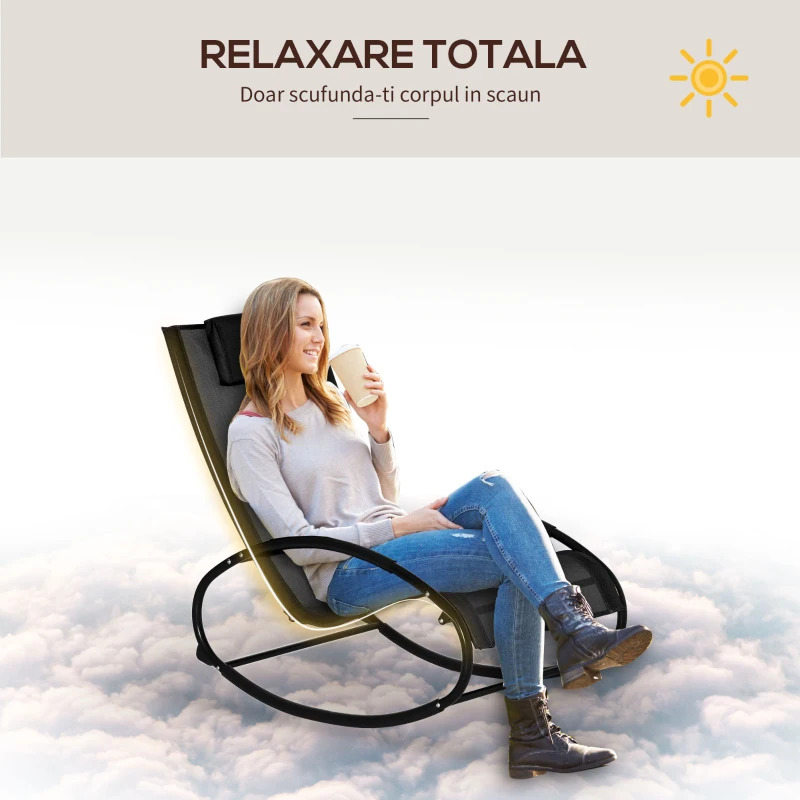 Outsunny Sezlong Leagan pentru Extern in Otel Invelit in Textilen, Negru