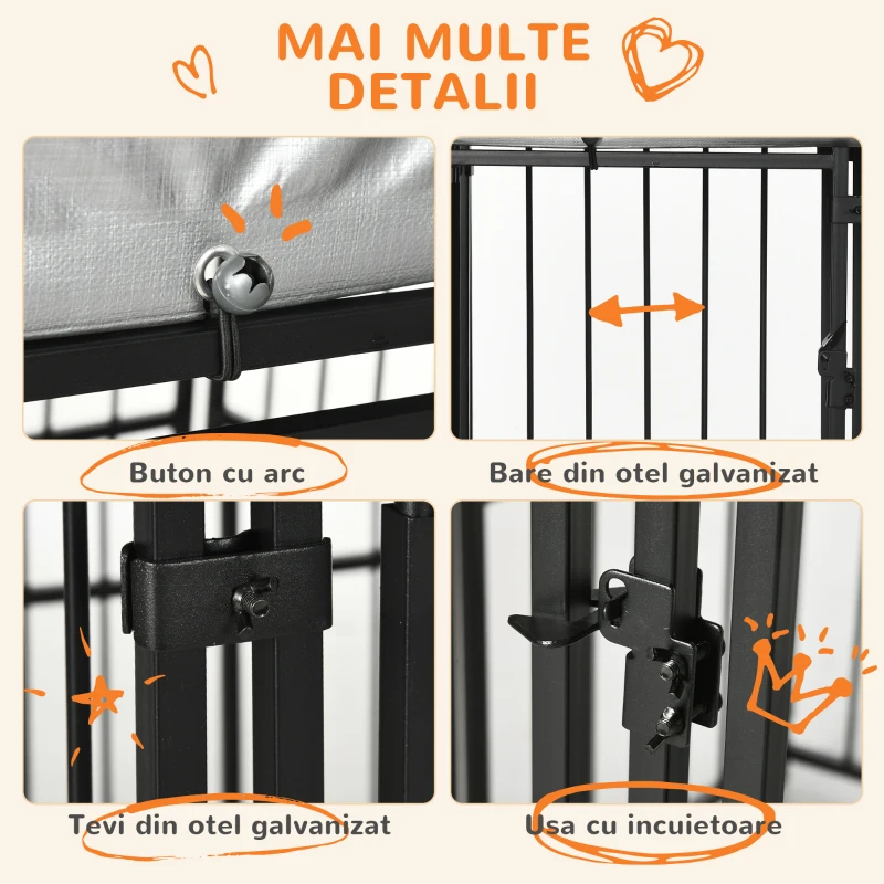 PawHut Tarc de joaca pentru caini, cotet pentru exercitii in aer liber cu baldachin rezistent la apa cu protectie UV, incinta pentru caini mici si mijlocii, gaini, rate, 122L x 122W x 138H cm(m-7)