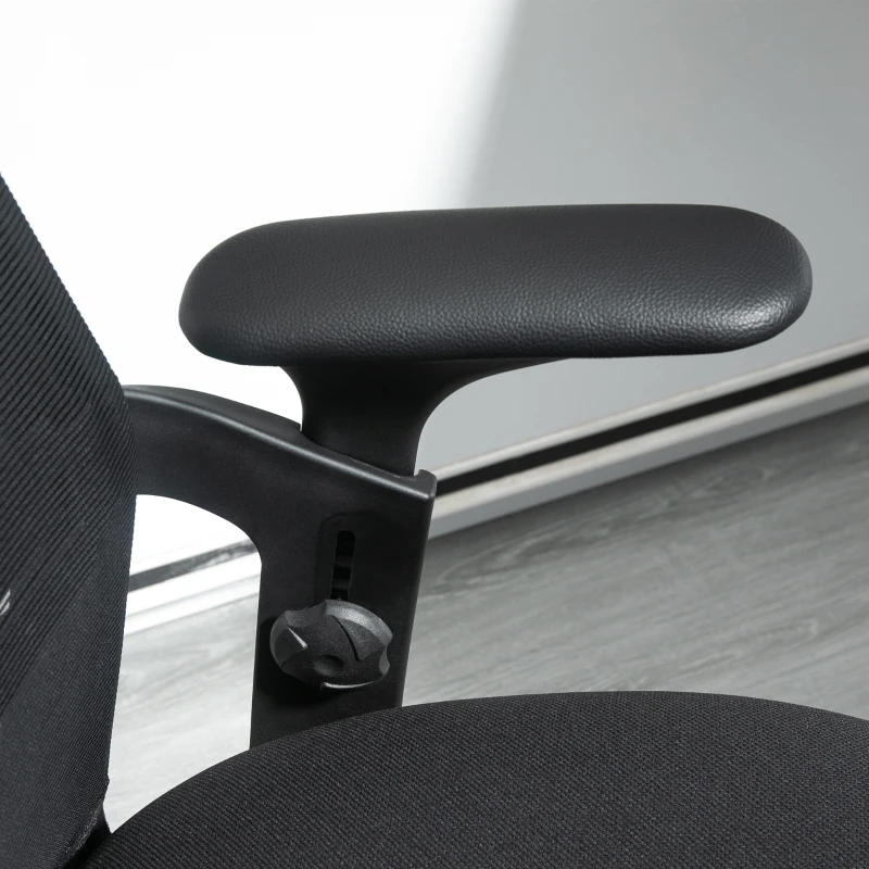 Vinsetto Cadeira de Escritório Ergonômica Cadeira de Escritório Giratória com Altura Ajustável Apoio para a Cabeça Suporte Lombar Reguláveis e Encosto Transpirável 63,5x64,5x113-122cm Preto