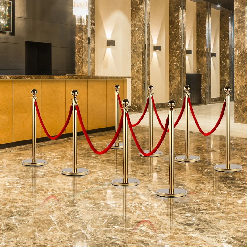 Homcom Coloane Separatoare – Otel Inox Auriu cu Franghie Rosie