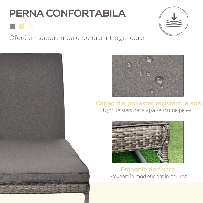Outsunny Set 2 Sezlonguri cu Masuta din PE Rattan Gri