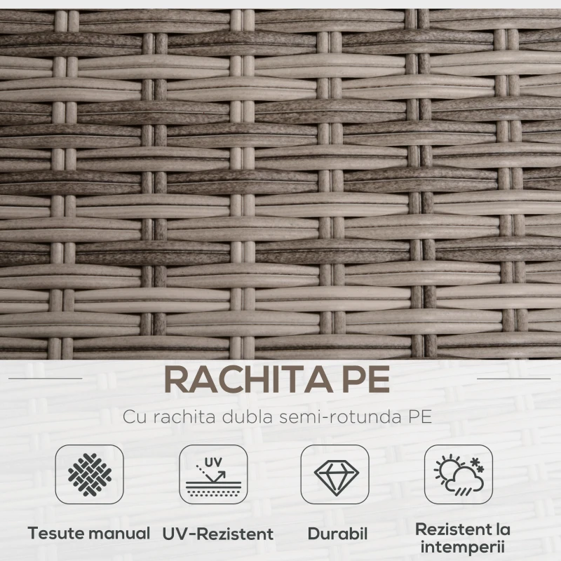 Outsunny Set Mobilier Gradina 8 Piese, Canapea cu Masuta de Cafea din Ratan PE si Structura de Aluminiu, 75x75x71 cm, Gri