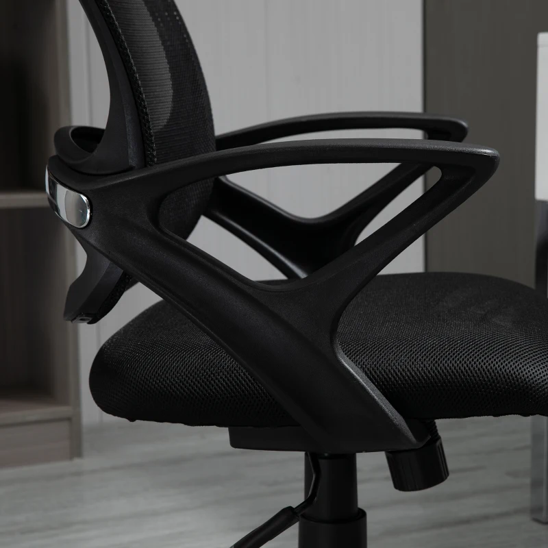 Vinsetto Cadeira de Oficina Ergonômica Basculante com Altura Ajustável Assento Giratório 360° Suporte e Lombar Malha Transpirável 61x61x89-99cm Preto