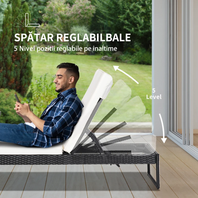 Outsunny set 2 sezlonguri cu masa din ratan PE, negru