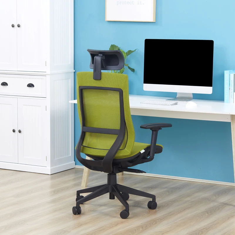 Vinsetto Cadeira de Escritório Giratória Ergonômica com Altura Ajustável Apoio para os Braços Apoio para a Cabeça e Encosto Alto de Malha 66,5x66x120-128cm Verde