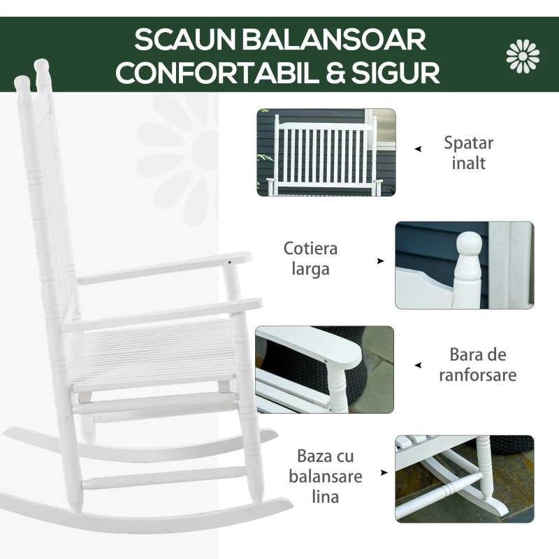 Outsunny banca balansoar cu 2 locuri, lemn de plop, alb