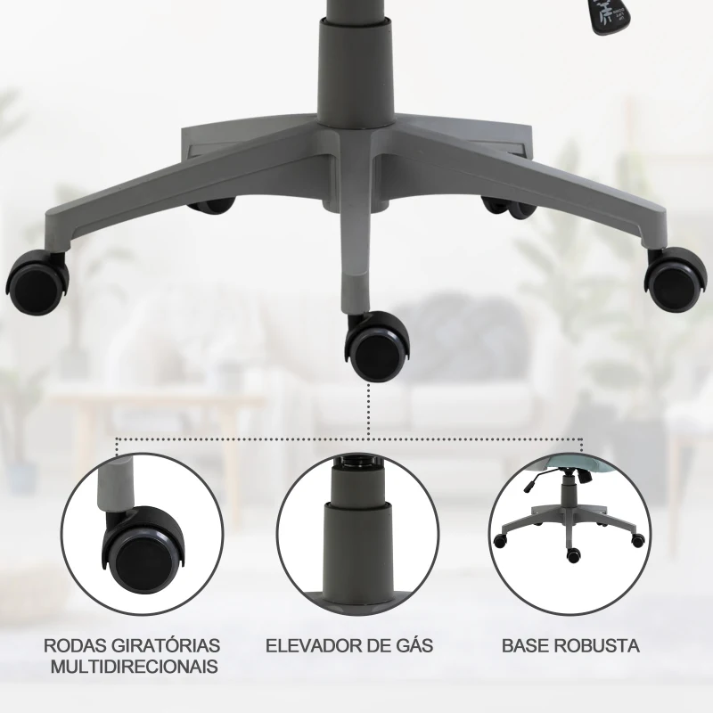 Vinsetto Cadeira de escritório ergonômica Cadeira de mesa inclinável ajustável em altura com encosto de braço Encosto de cabeça 5 rodas Suporta até 120 kg 64x58x116-126 cm Azul