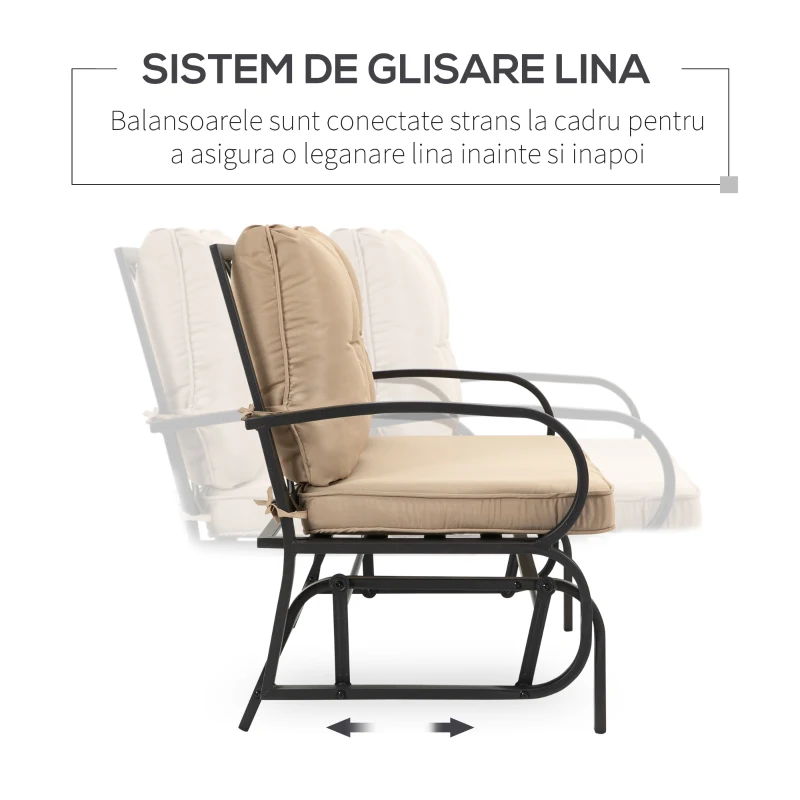 Outsunny Balansoar de Gradina pentru 2 Persoane cu Perne Capitonate pentru Sezut cu Spatar, 122x70x87cm, Kaki