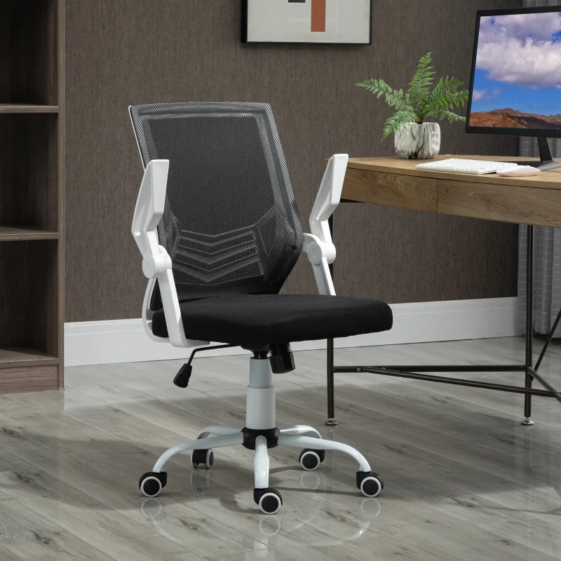 Vinsetto Cadeira de Escritório Ergonômica Giratória com Altura Ajustável Apoio para os Braços Dobrável Suporte Lombar e Encosto Transpirável 62,5x55x94-104cm Preto