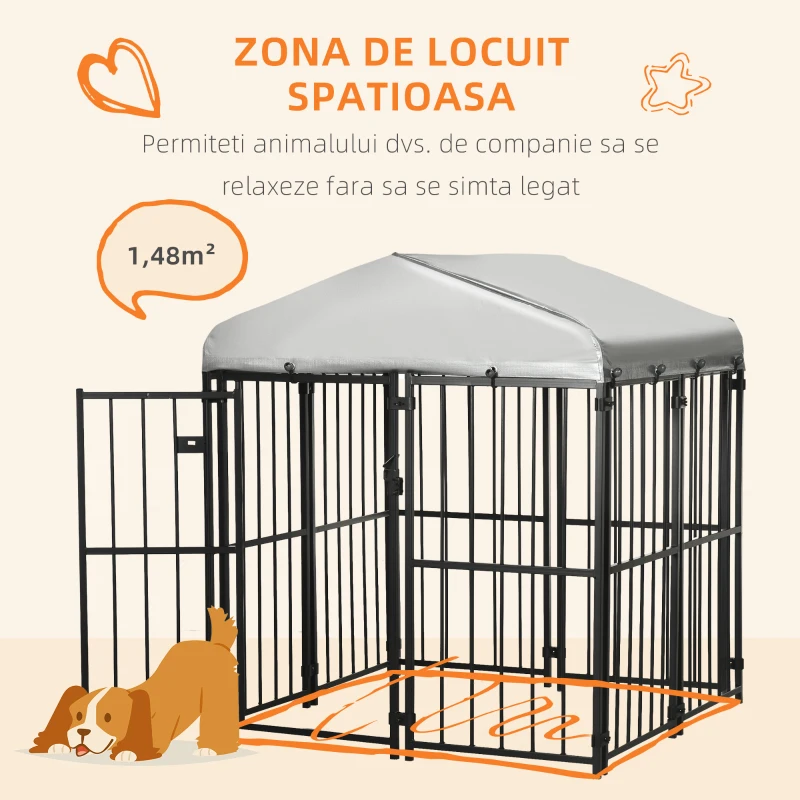 PawHut Tarc de joaca pentru caini, cotet pentru exercitii in aer liber cu baldachin rezistent la apa cu protectie UV, incinta pentru caini mici si mijlocii, gaini, rate, 122L x 122W x 138H cm(m-5)