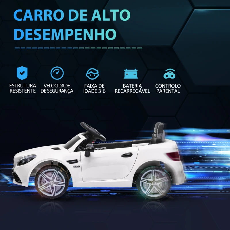 AIYAPLAY Carro Elétrico Mercedes SLC 300 12V com Faróis LED Buzina Música TF USB e Abertura da Porta 3-5km/h 107x62,5x44 cm Branco