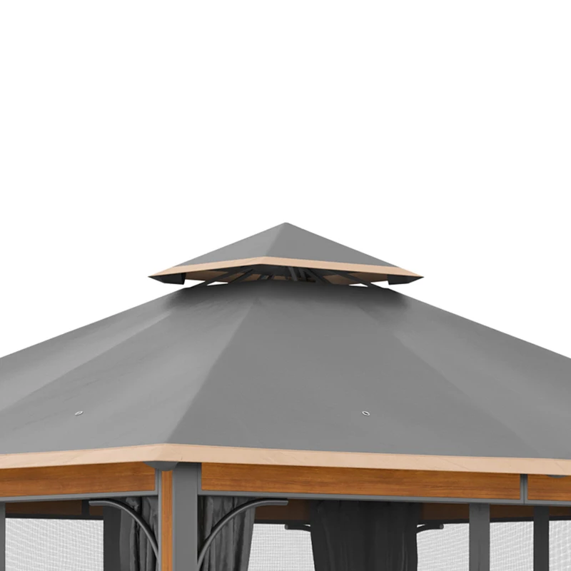 Outsunny Foisor de 3 x 4m, Foisor de exterior, Adapost pentru Baldachin cu plasa si perdele, Acoperis ventilat, Coloana din aluminiu cu granulatie lemnoasa pentru gradina, gazon, curte si punte