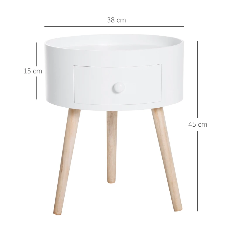HOMCOM Masa de Salon Moderna cu Sertar in Lemn, Alb, Ф38x45cm