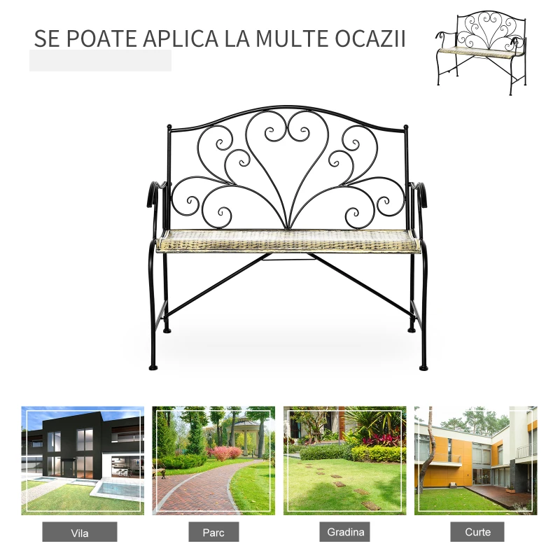 Outsunny Banca pentru Gradina din Fier Stil Vintage 2 Locuri Negru