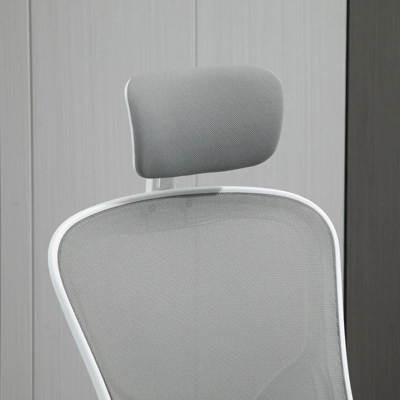 Vinsetto Cadeira de Escritório de Malha Ergonómica Cadeira de Escritório com Altura Ajustável Apoio para os Braços Dobrável Apoio para a Cabeça e Suporte Lombar Ajustáveis 65x64x114-122cm Cinza
