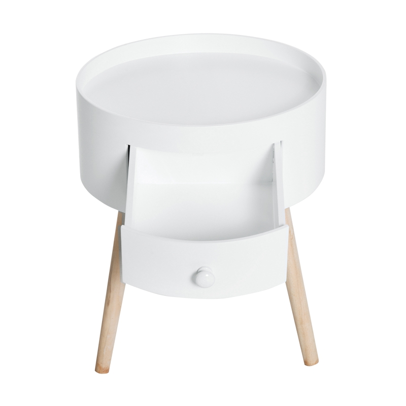 HOMCOM Masa de Salon Moderna cu Sertar in Lemn, Alb, Ф38x45cm