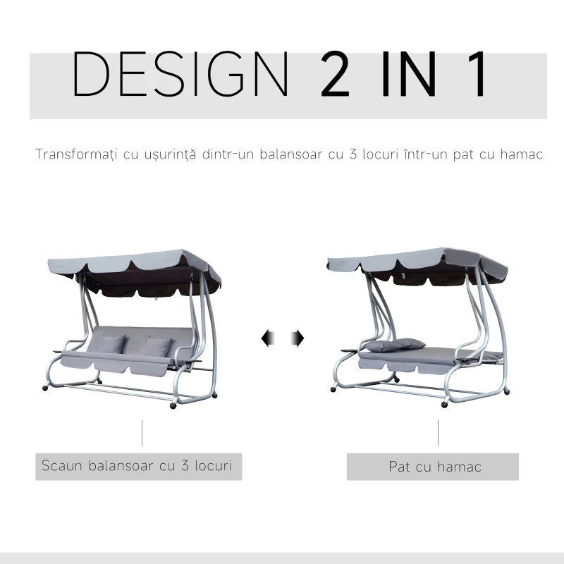 Outsunny, leagan gradina 3 locuri, 200×120×164 cm, gri