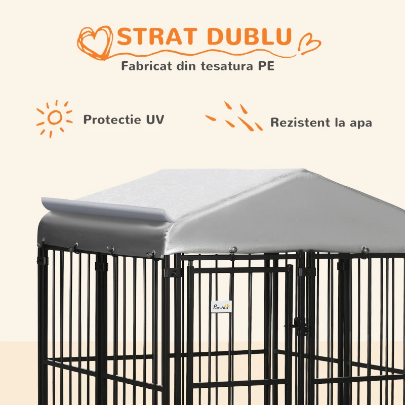 PawHut Tarc de joaca pentru caini, cotet pentru exercitii in aer liber cu baldachin rezistent la apa cu protectie UV, incinta pentru caini mici si mijlocii, gaini, rate, 122L x 122W x 138H cm(m-6)