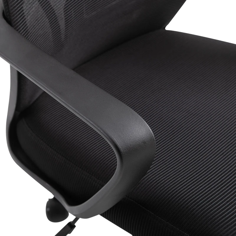 Vinsetto Cadeira de escritório ergonômica Cadeira de mesa inclinável ajustável em altura com encosto de braço Encosto de cabeça 5 rodas Suporta até 120 kg 64x58x116-126 cm Preto