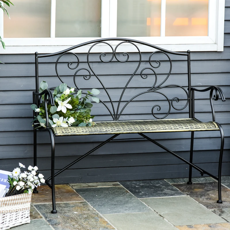Outsunny Banca pentru Gradina din Fier Stil Vintage 2 Locuri Negru