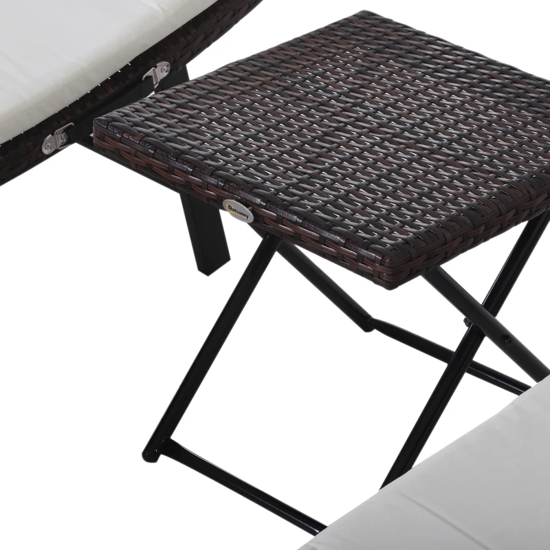 Outsunny Set 2 Sezlonguri Scaun si Masuta in PE Rattan cu Perne Detasabile, Maro Crem