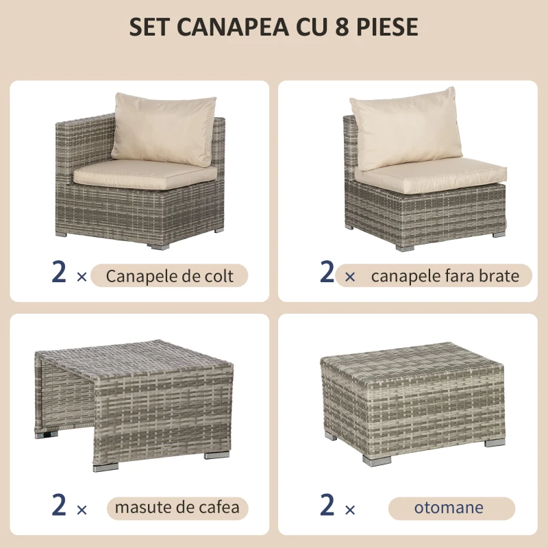 Outsunny Living pentru gradina din Rattan PE din 8 Piese , Gri si Bej
