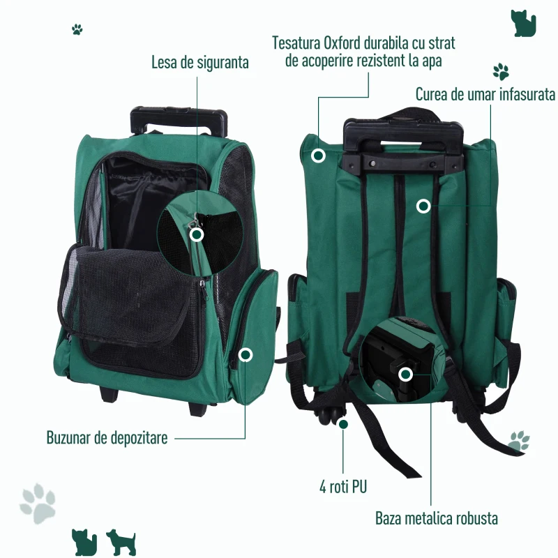 PawHut Trolley Rucsac pentru Animale de Companie Verde