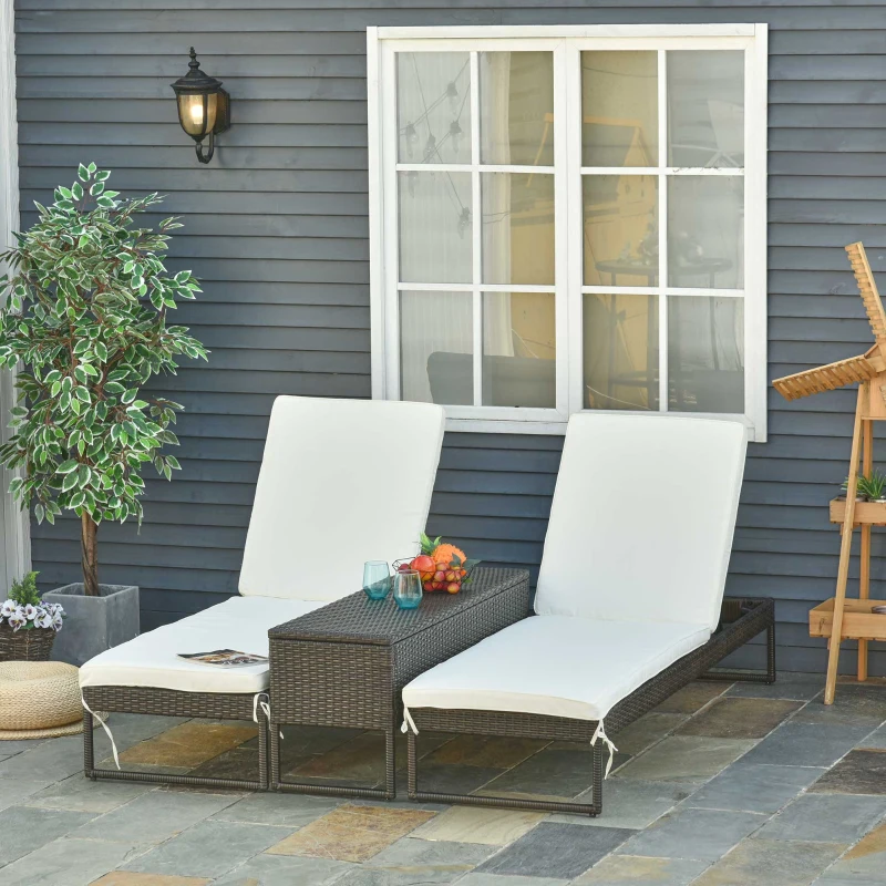 Outsunny Set 2 Sezlonguri cu Masuta din PE Ratan Maro