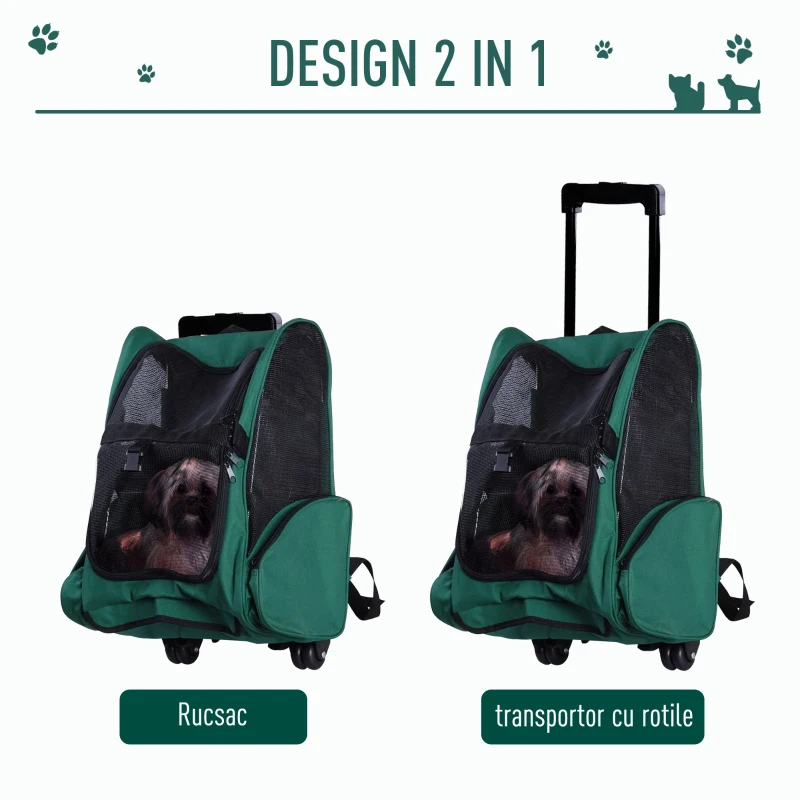 PawHut Trolley Rucsac pentru Animale de Companie Verde