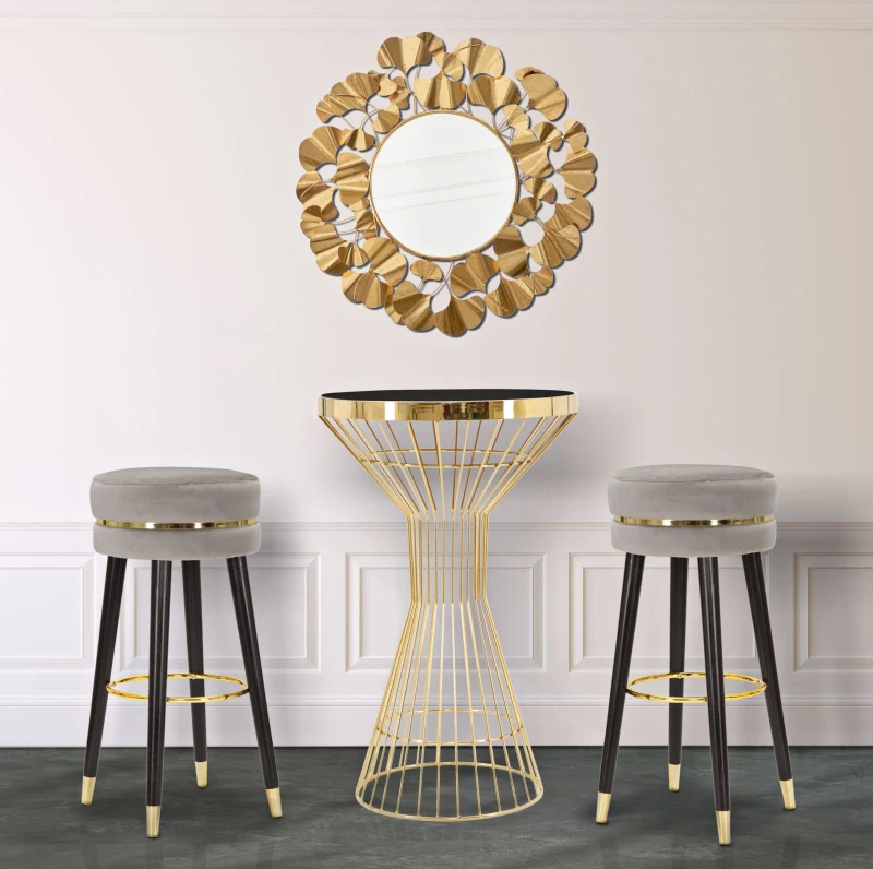 Mauro Ferretti Taburet De Bar Paris Gri/Aurii cm Ø 35X74