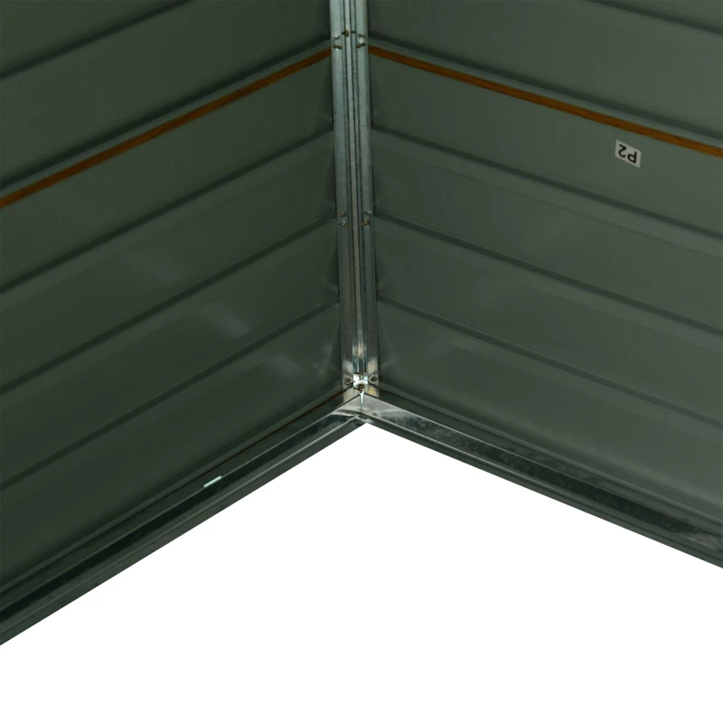 Stalen gereedschapsschuur Outsunny, afsluitbare dubbele deur, ventilatieopeningen, houtlook, stalen behuizing, 1,96 x 2,36 x 2,08 m