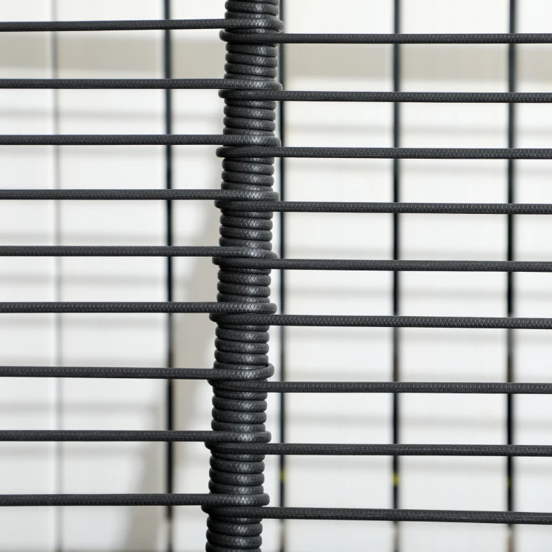 Outsunny Gartenmöbelset, 5-tlg., 2 x Sitzbank, 2 x Hocker, 1 x Tisch, Sitzkissen, Stahlrahmen, Kunstrattan, schwarz