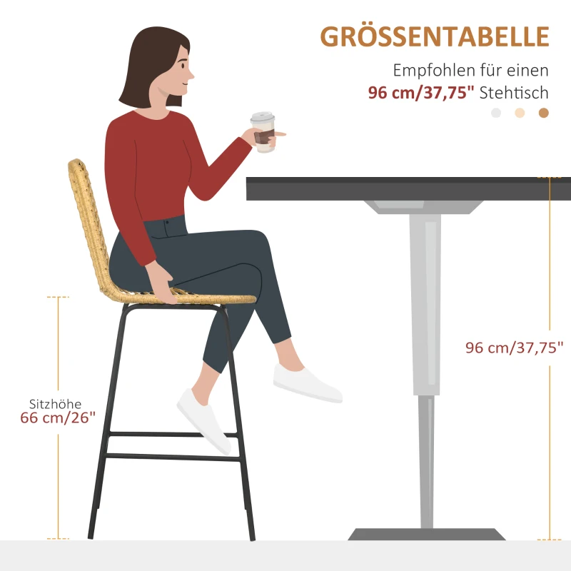 HOMCOM Set van 2 barkrukken in boho-design, PE-rotan, inclusief voetsteun, 42,5 cm x 52 cm x 102 cm, geel+zwart